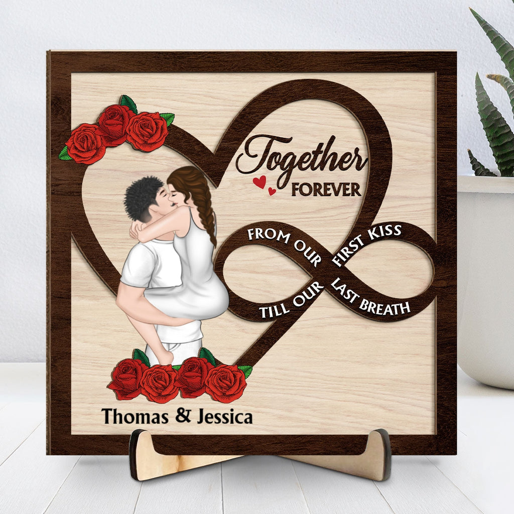Custom Couple's Decor, Anniversary & Wedding Gift • From Our First Kiss Till Our Last Breath - Personalized Wooden Plaque