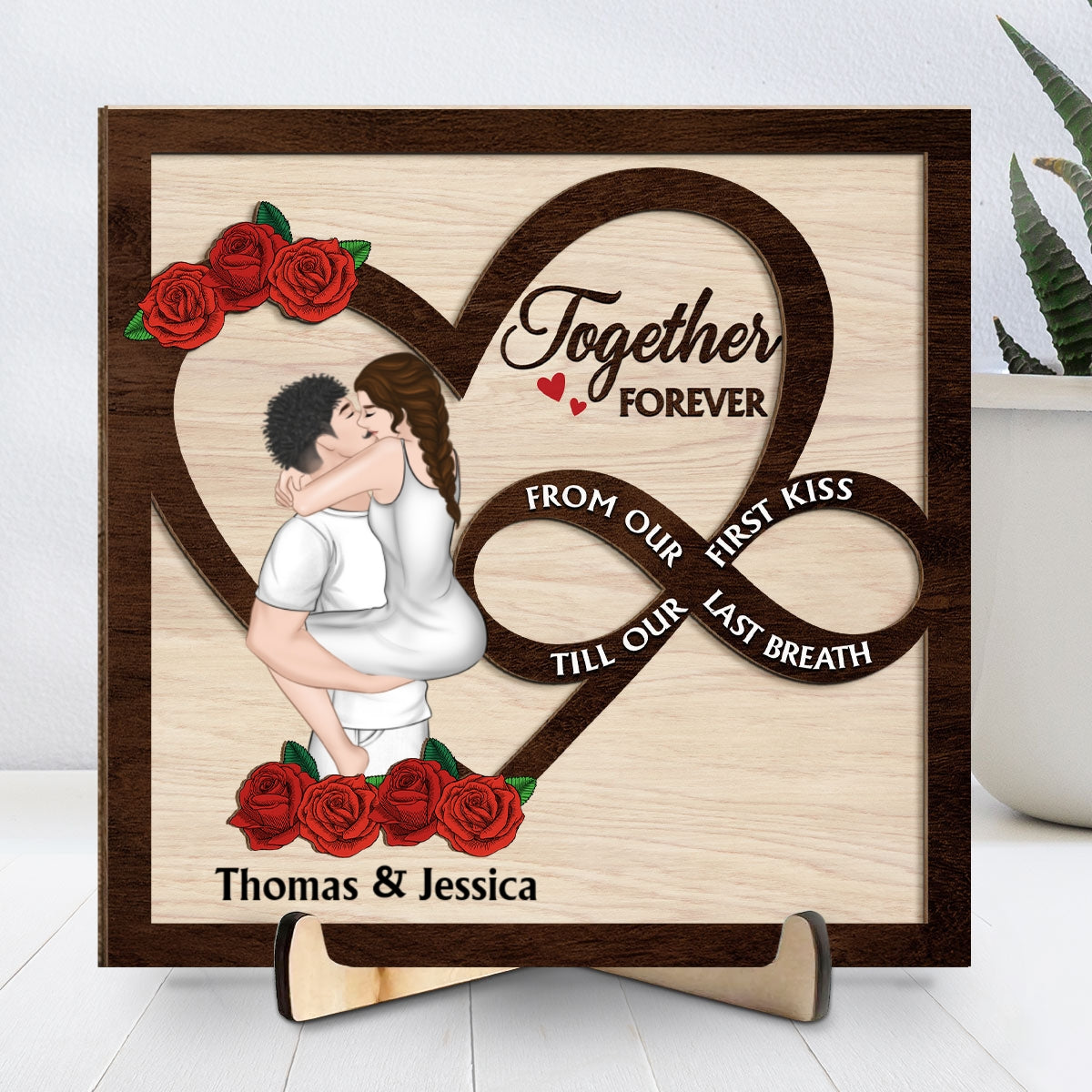 Custom Couple's Decor, Anniversary & Wedding Gift • From Our First Kiss Till Our Last Breath - Personalized Wooden Plaque