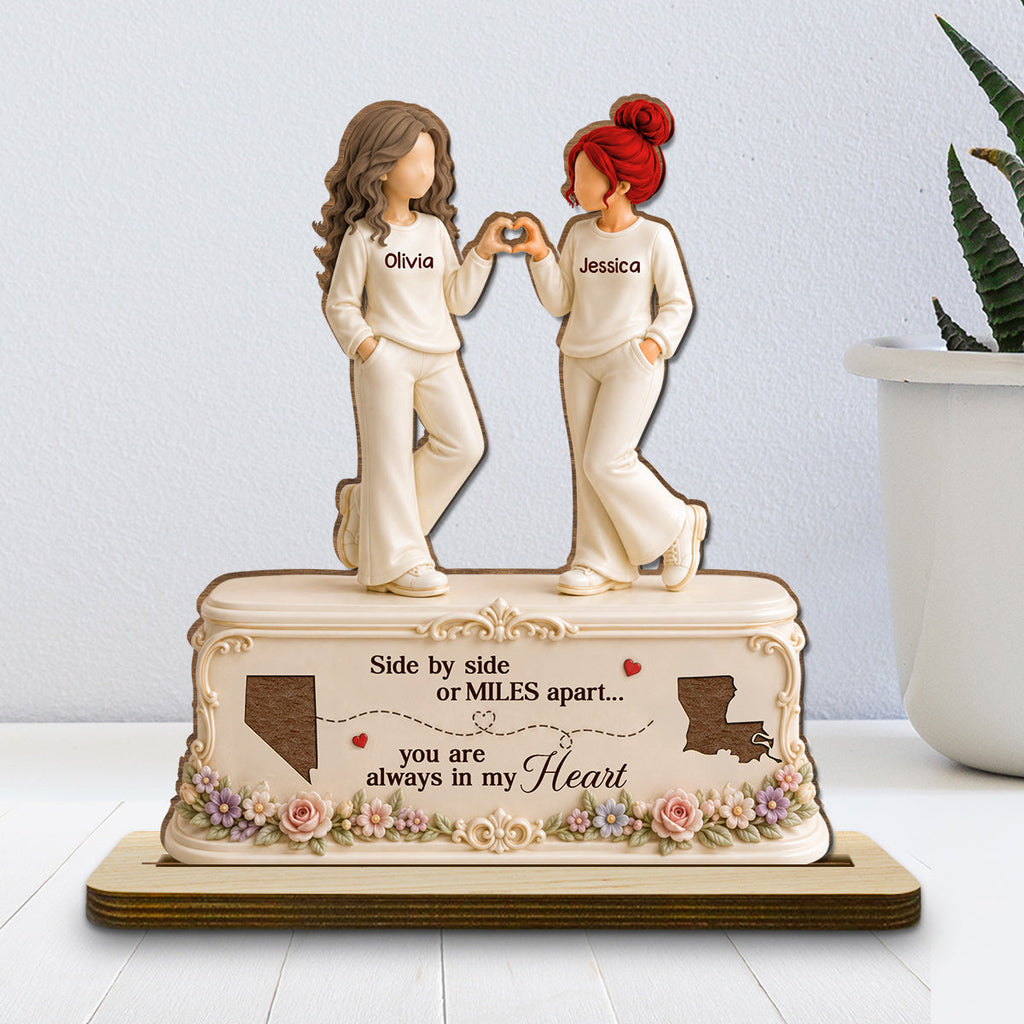 Custom Friendship Decor, Christmas Birthday Gifts For Best Friend • Friendship Across Miles - Personalized 2-Layer Wood Plaque With Flat Base
