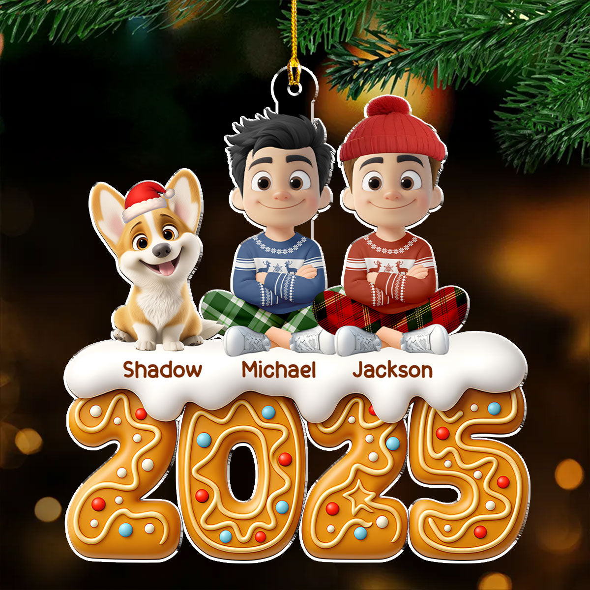 Custom Couple Christmas Ornament, Anniversary Gift •  Couple And Dog Of The Year Version 2 - Personalized Acrylic Ornament