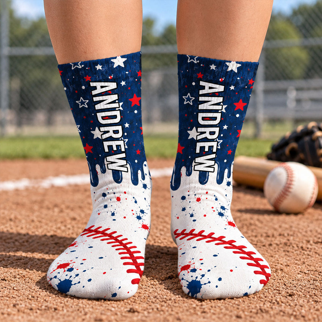 Custom Name Football Fan Footwear, Game Day Christmas Gift • Life Is Better With Sports - Personalized Crew Socks