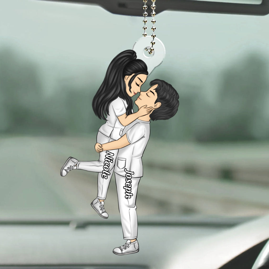 Hero Couple Kissing - Personalized Car Ornament