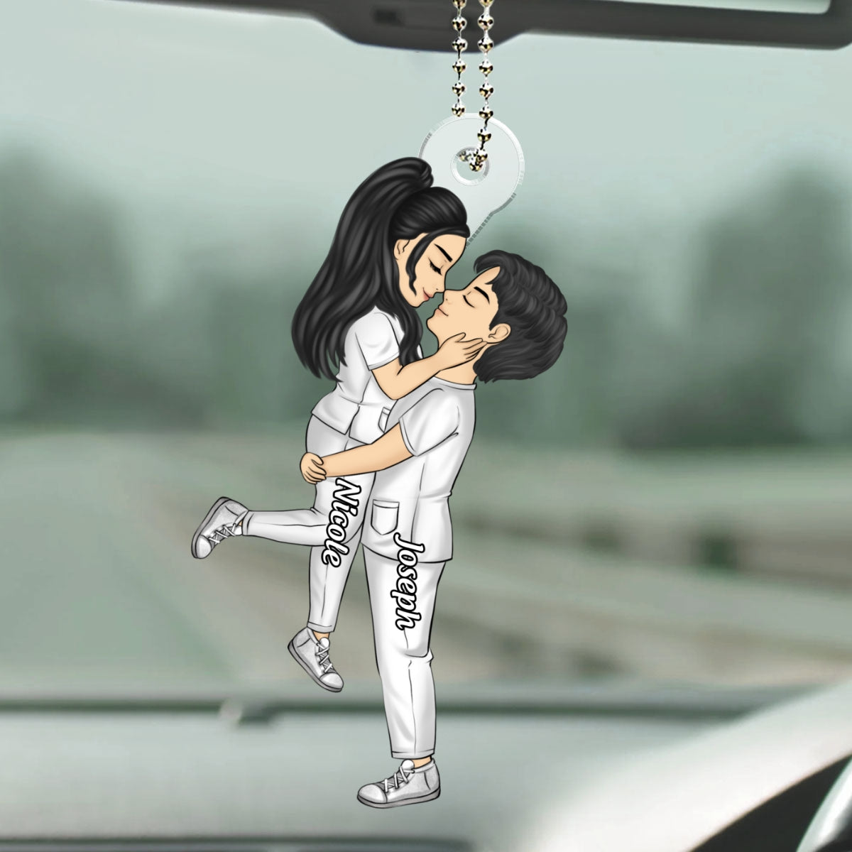 Hero Couple Kissing - Personalized Car Ornament
