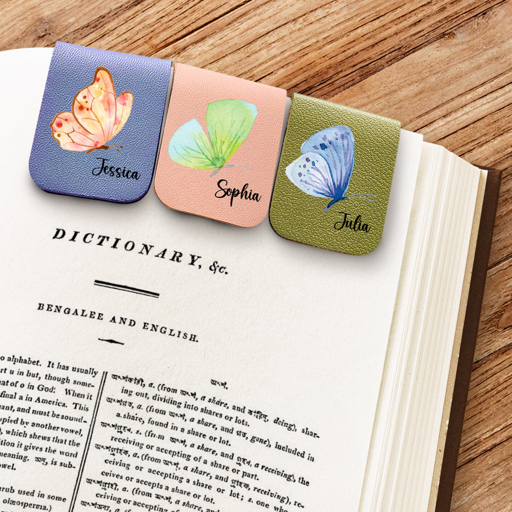 Floral Butterfly - Personalized Leather Bookmark