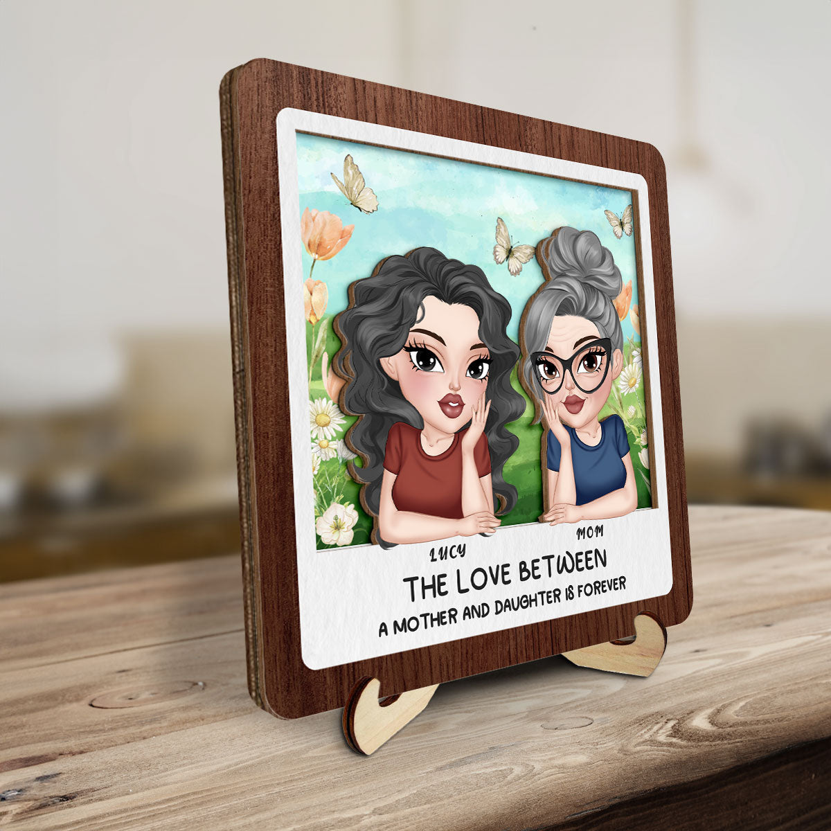 Custom Mother's Day Decor, Gift for Mom & Grandma • Mom And Daughter Happy Together - Personalized Wooden Plaque