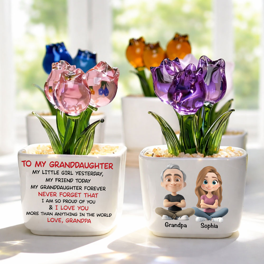 Custom Mother's Day Flower Keepsake, Glass Home Decor Gift for Granddaughter • My Little Granddaughter Yesterday - Personalized Glass Everlasting Tulips