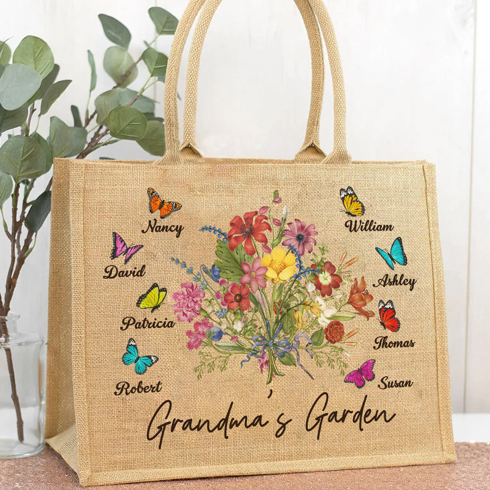 Grandmas Garden - Personalized Jute Tote Bag