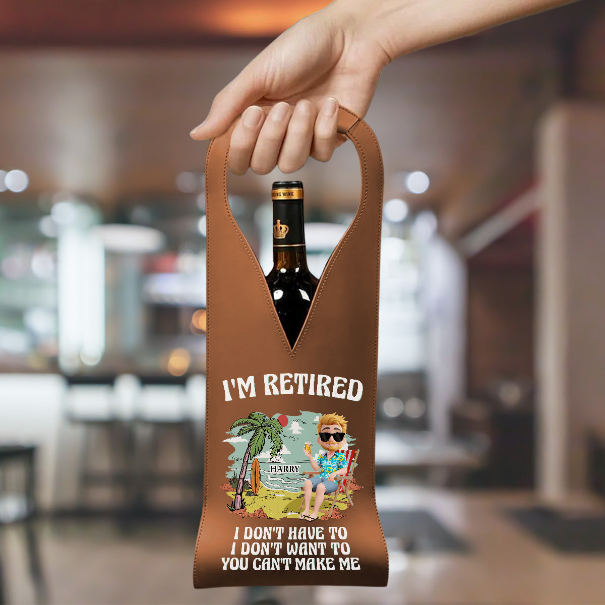 I Am Retired - Personalized Leather Wine Bag