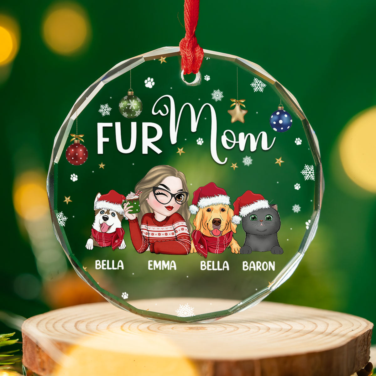 Custom Keepsake Christmas Ornament •  Fur Mom - Personalized Glass Ornament