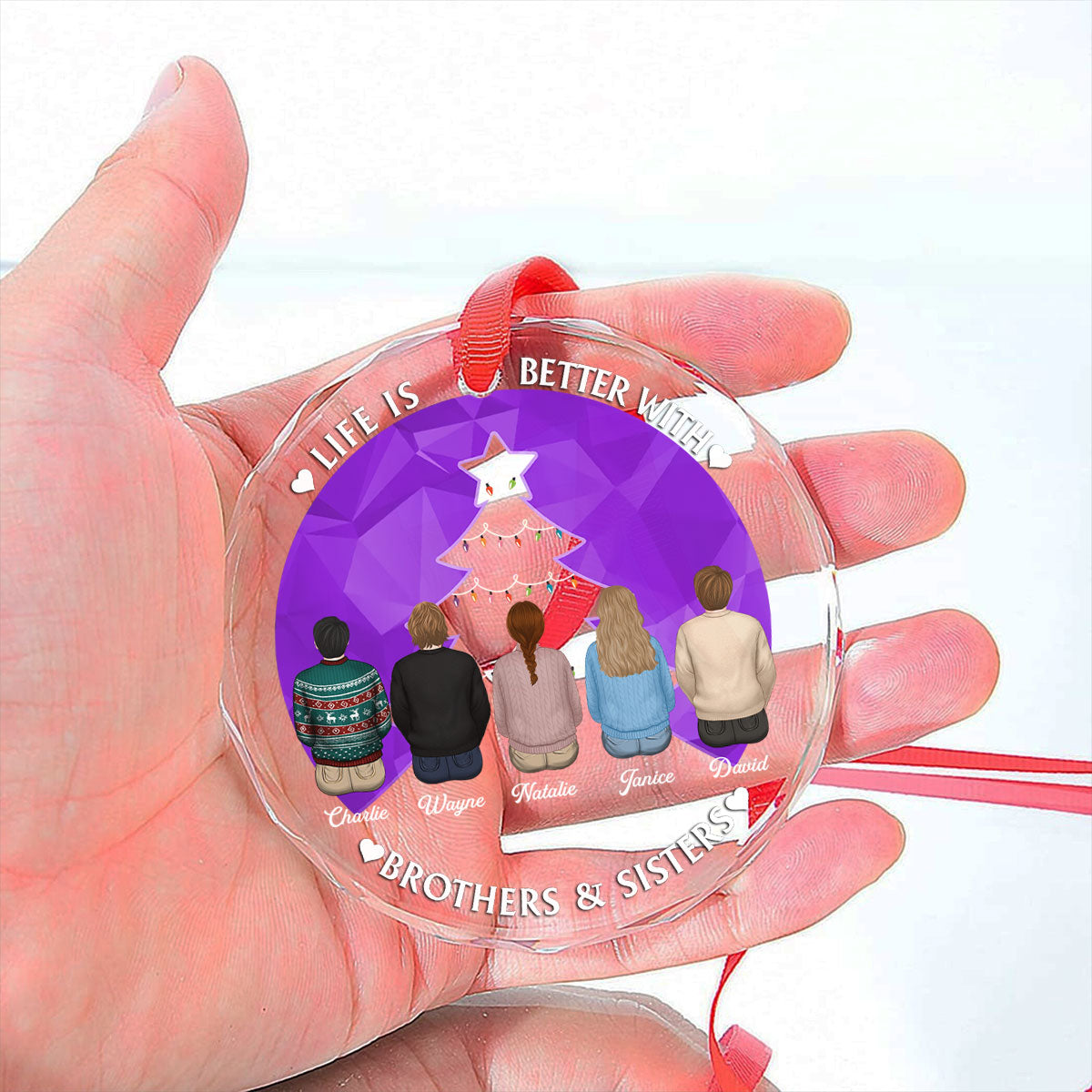 Custom Family Ornament, Christmas Gift for Family Members •  Brothers & Sisters Forever - Personalized Glass Ornament