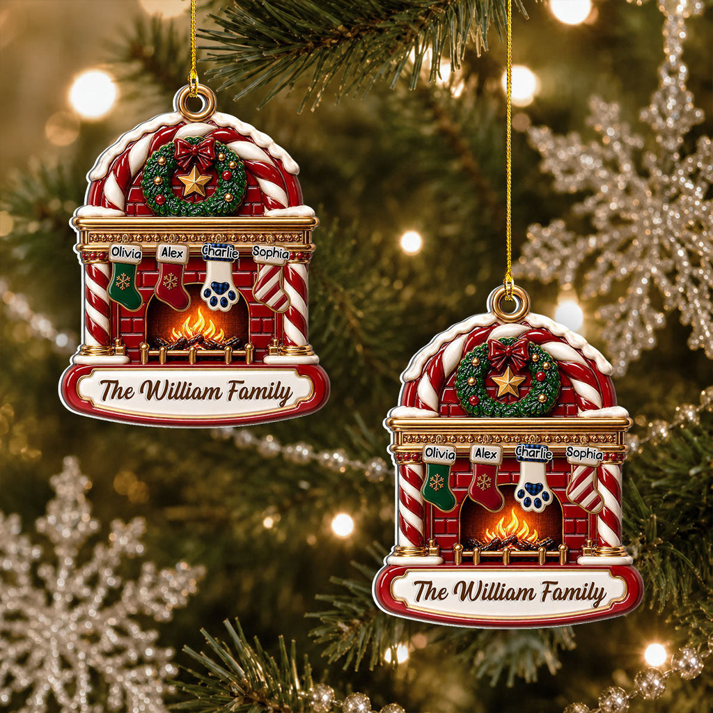 Custom Family Ornament, Christmas Gift for Family Members •  Family Fireplace - Personalized 3D White Acrylic Ornament