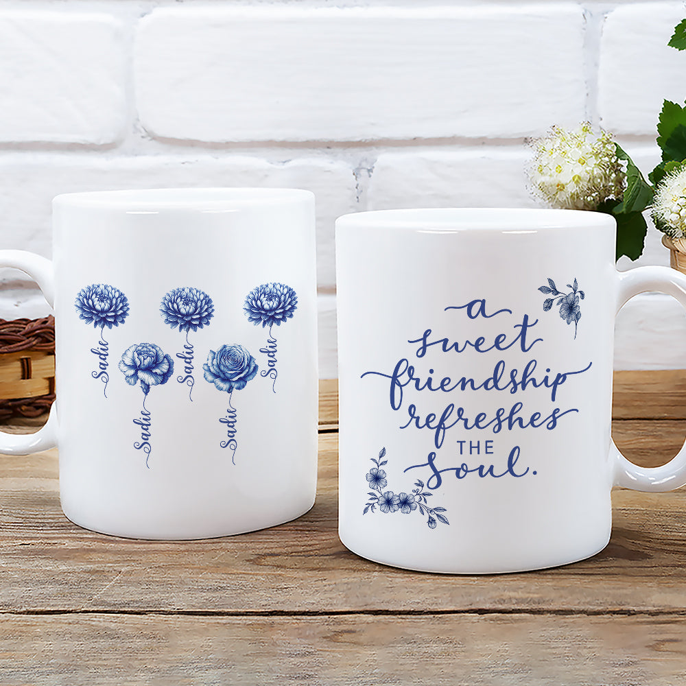 Custom Best Friend, Christmas & Birthday Friendship Keepsake Gift • A Sweet Friendship Blue Toile - Personalized Coffee Mug