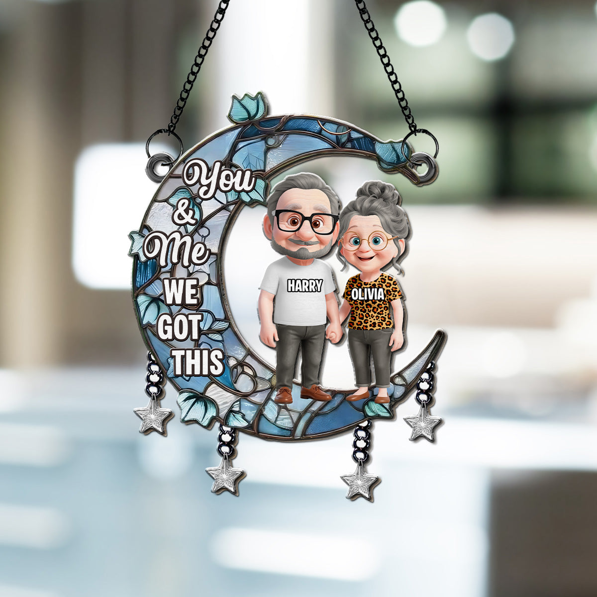 Custom Couple Hanging Decor, Anniversary Valentine's Day Gifts • Under The Same Moon - Personalized Suncatcher