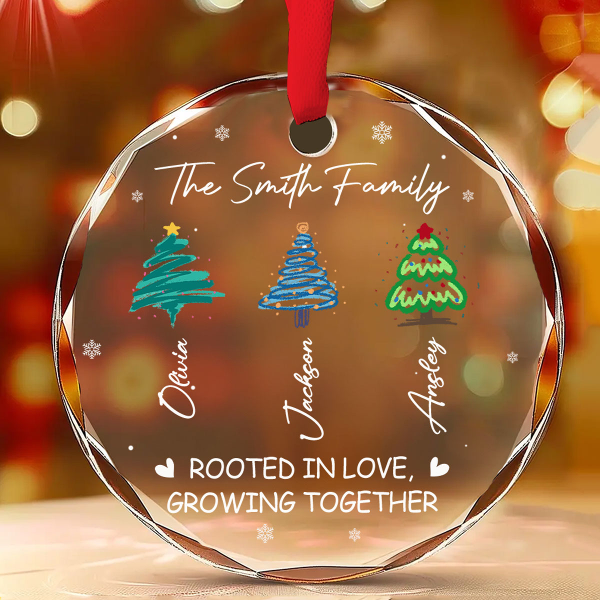 Custom Family Ornament, Christmas Gift for Family Members •  Love Grows Where We Are Rooted - Personalized Glass Ornament