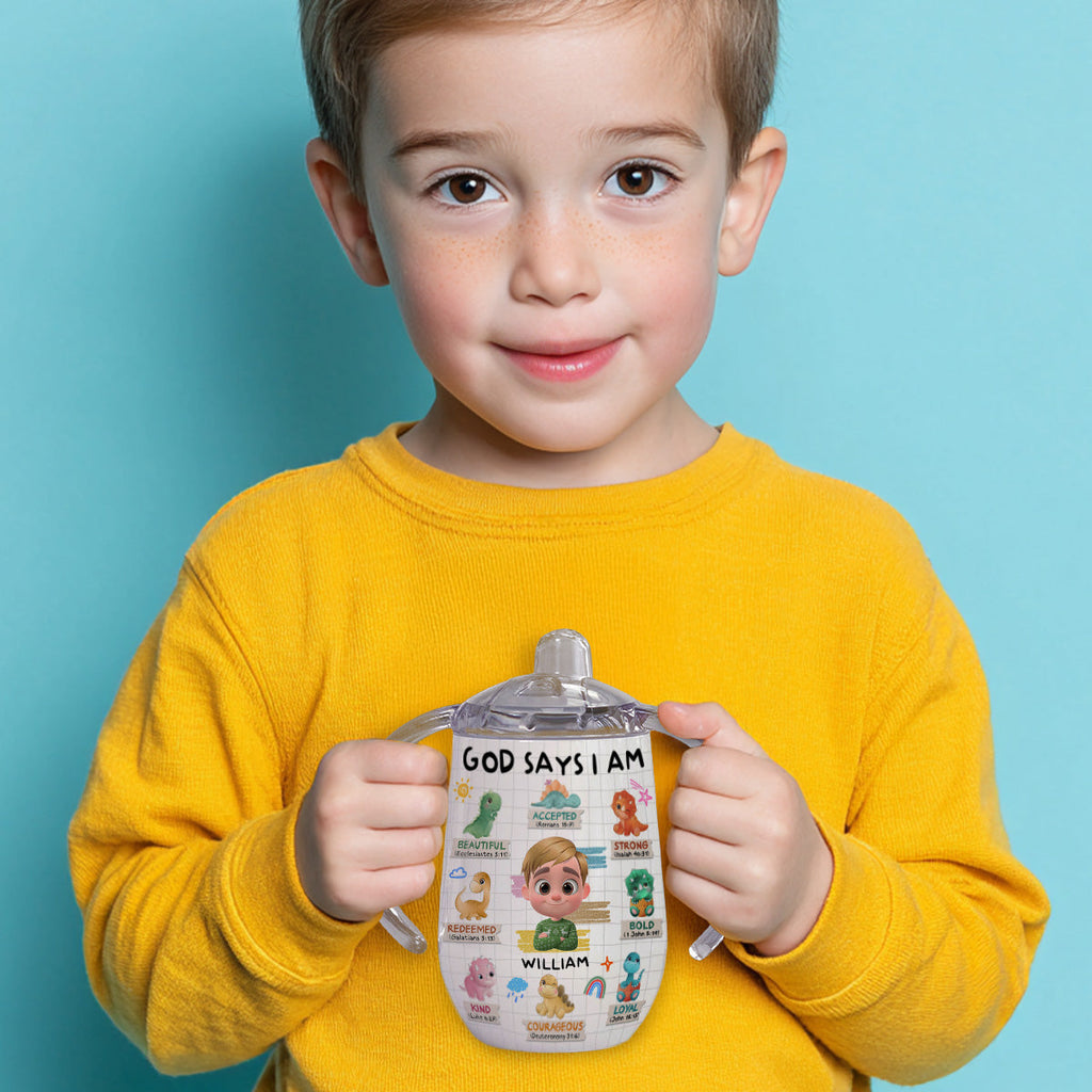 God Says I Am - Personalized Sippy Cup With Handles