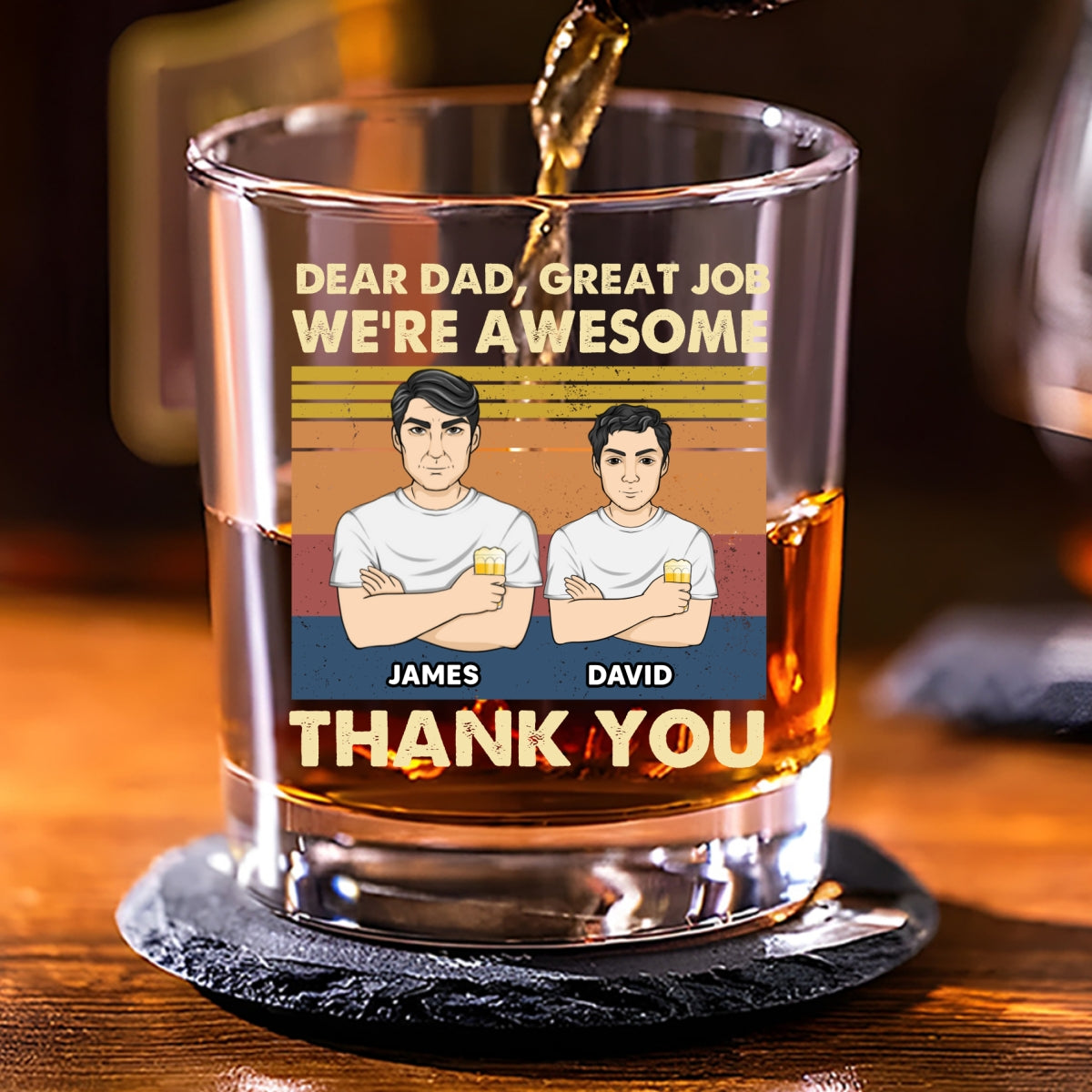 Custom Father's Day Birthday Gifts for Dad • Dear Dad Great Job We Are Awesome Thank You - Personalized Whiskey Glass
