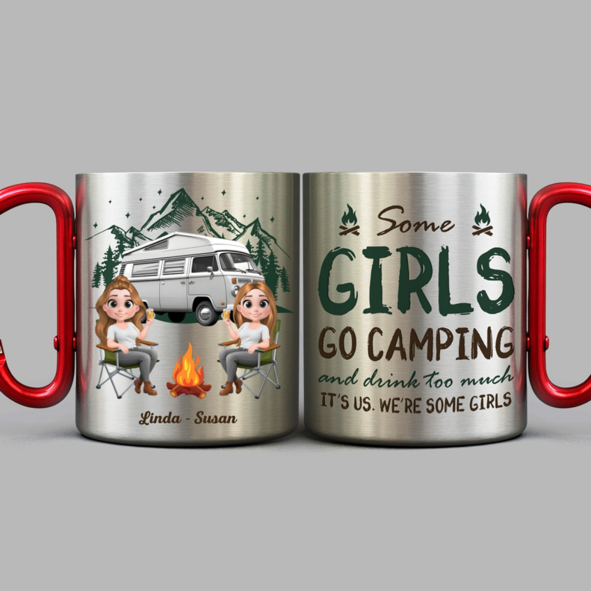 Custom Best Friend, Christmas & Birthday Friendship Keepsake Gift • Some Girls Go Camping - Personalized Carabiner Mug