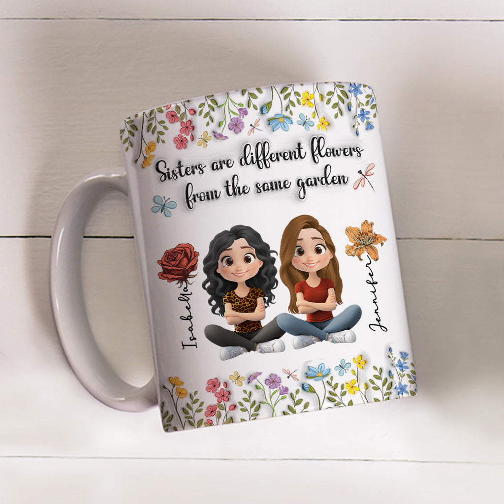 Custom Christmas & Birthday Gift For Sister • Sisters Are Different Flowers Cartoonize - Personalized 3D Inflated Effect Mug