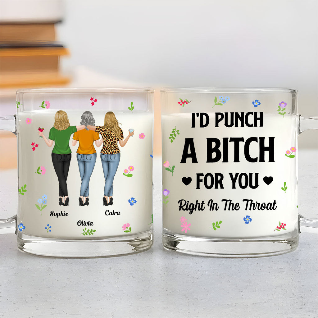 Custom Best Friend, Christmas & Birthday Friendship Keepsake Gift • Punch Bitch Besties - Personalized Glass Mug