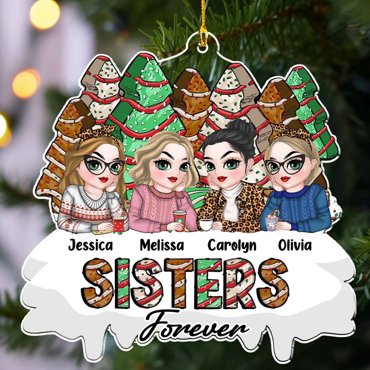 Custom Friendship Christmas Ornament, Best Friend Gift •  Besties Forever Christmas Tree Cake - Personalized Acrylic Ornament