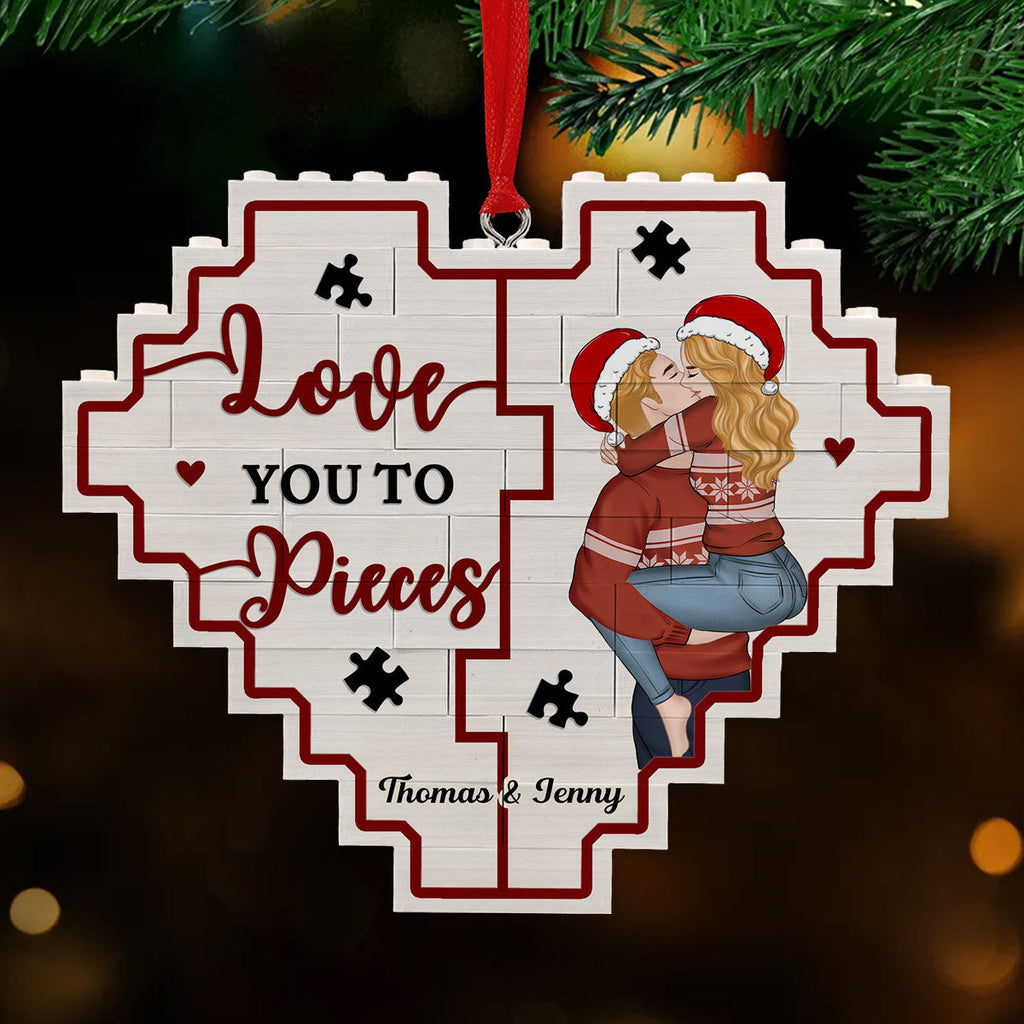Custom Couple Christmas Ornament, Anniversary Gift •  Love You To Pieces - Personalized 3D Effect Heart Puzzle Ornament