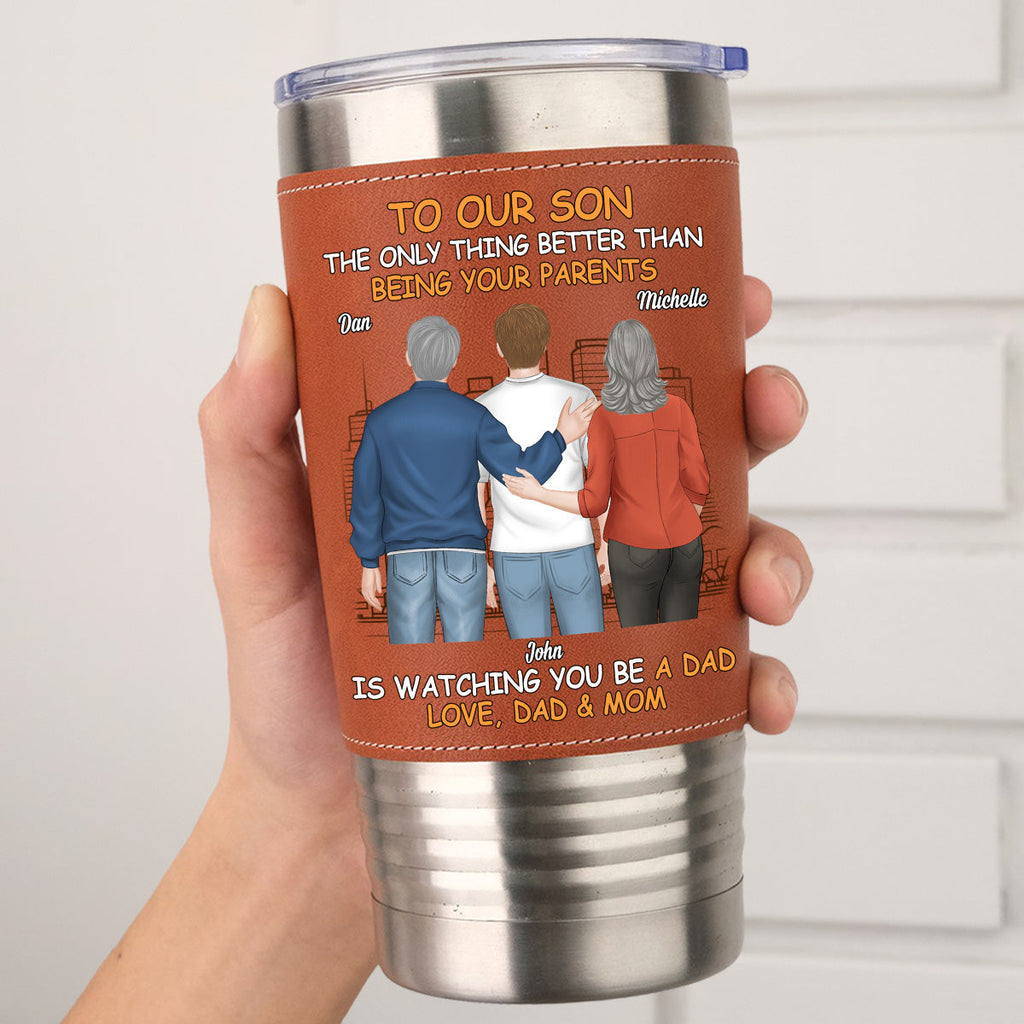 Custom Father's Day Birthday Gifts For Son • To My Son - Personalized Leather Tumbler