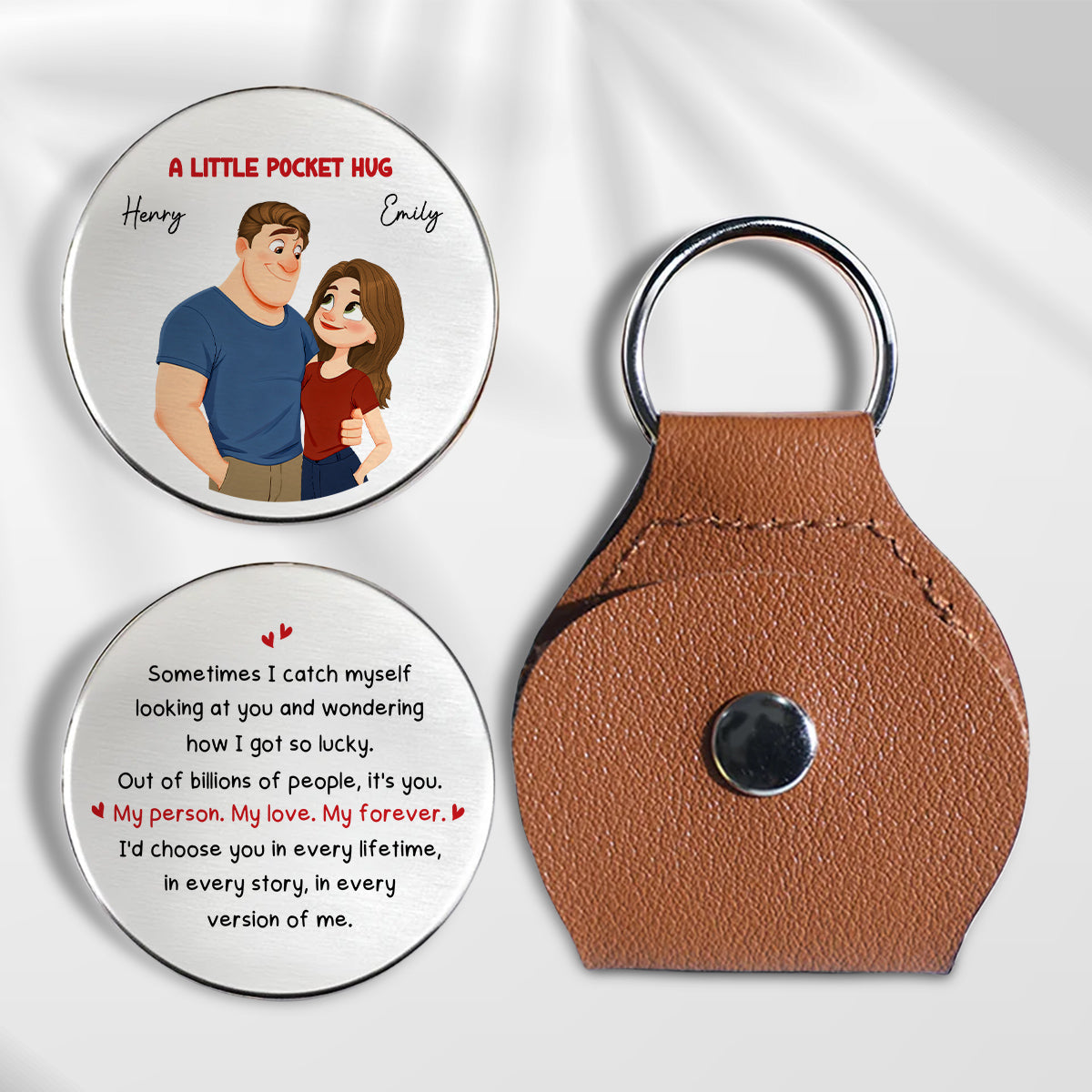 Custom Coin Keychain for Wife, Couple Anniversary Valentine's Day Gifts • How Lucky I Am Version 2 - Personalized Pocket Hug