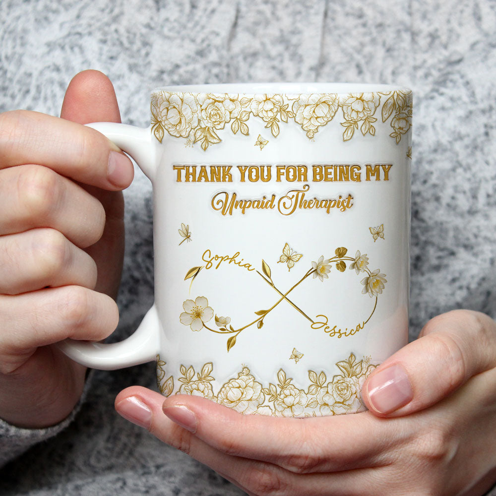 Custom Best Friend, Christmas & Birthday Friendship Keepsake Gift • Gold Flower Bestie - Personalized 3D Inflated Effect Coffee Mug