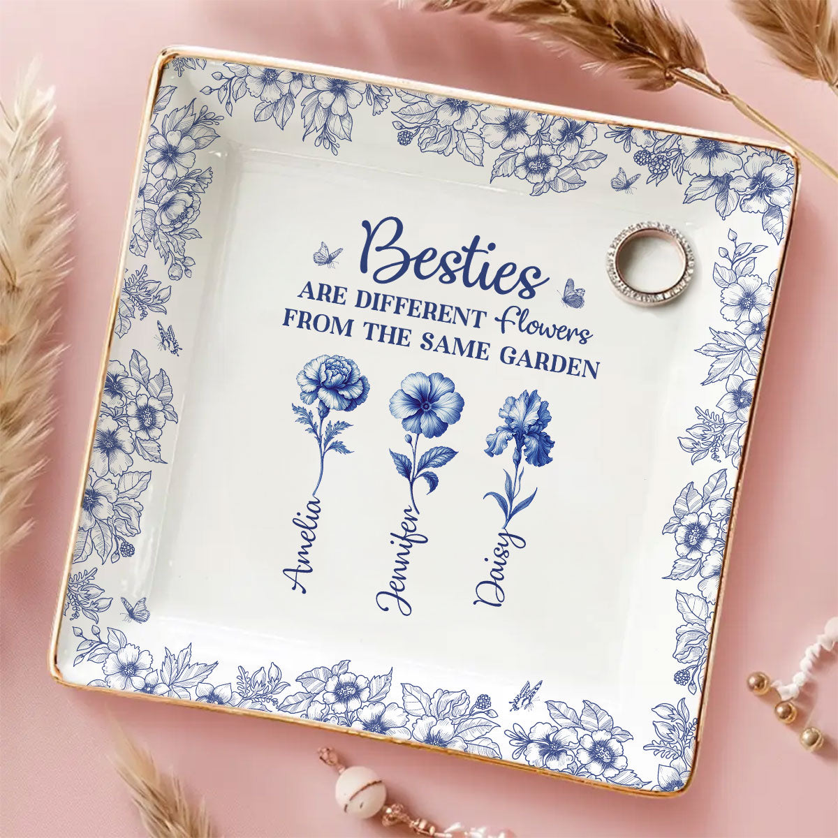 Custom Trinket Dish Gift for Friend, for Soul Sister • The Same Garden More Flowers Version - Personalized Jewelry Dish