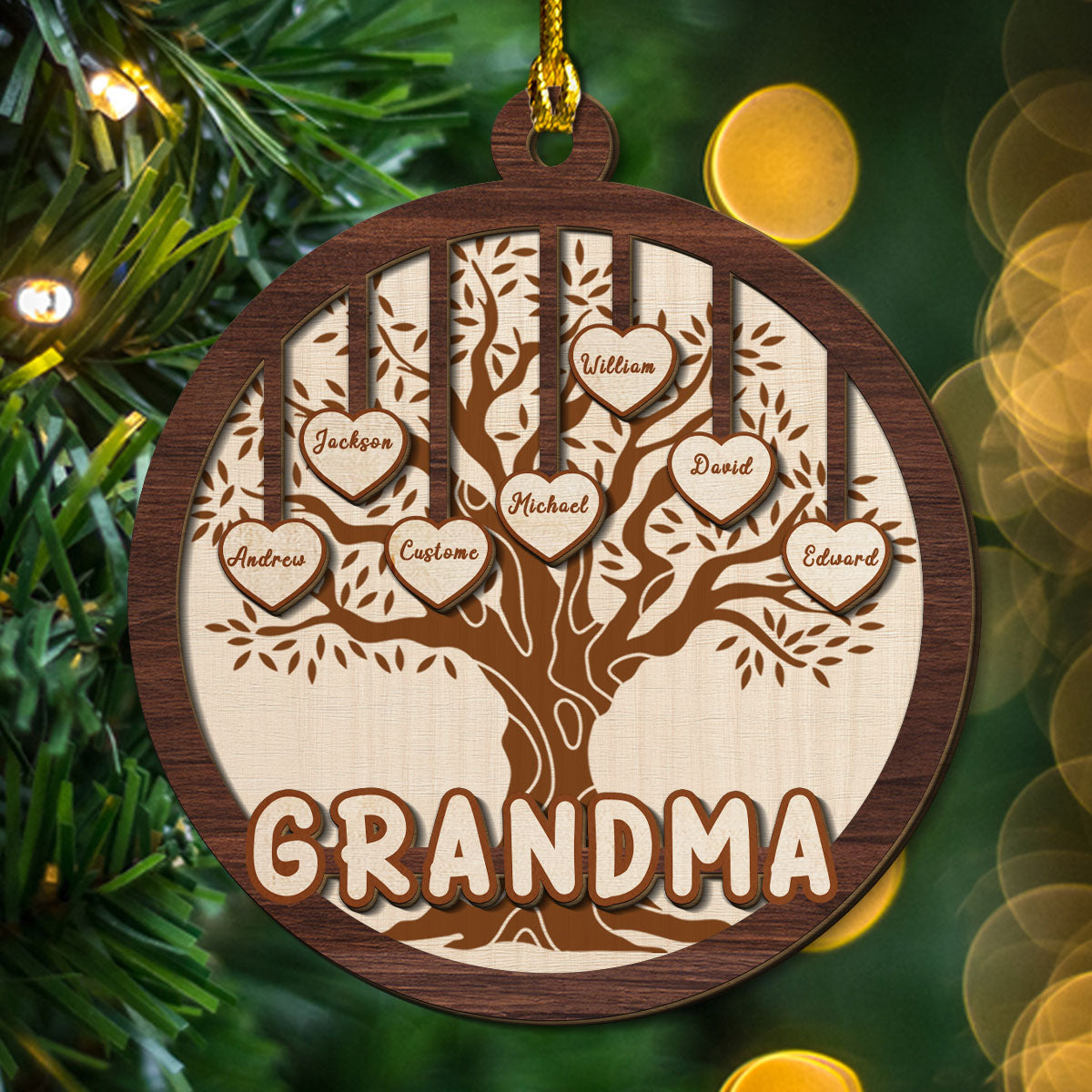 Custom Family Ornament, Christmas Gift for Family Members •  Blessed To Be Called Grandma - Personalized 2-layered Wood Ornament