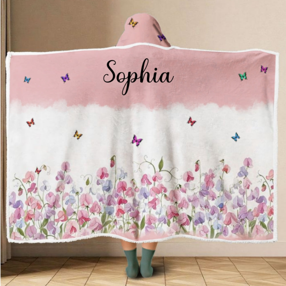 Birth Flower And Name - Personalized Hooded Blanket