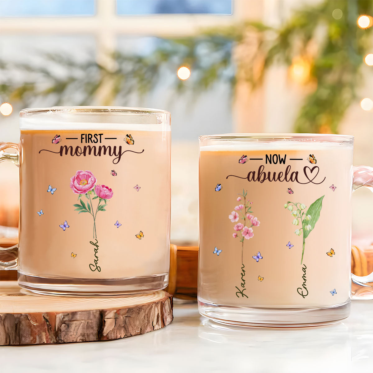 Custom Christmas & Birthday Gift For Grandma • Grandma Birthmonth Flower - Personalized Glass Mug