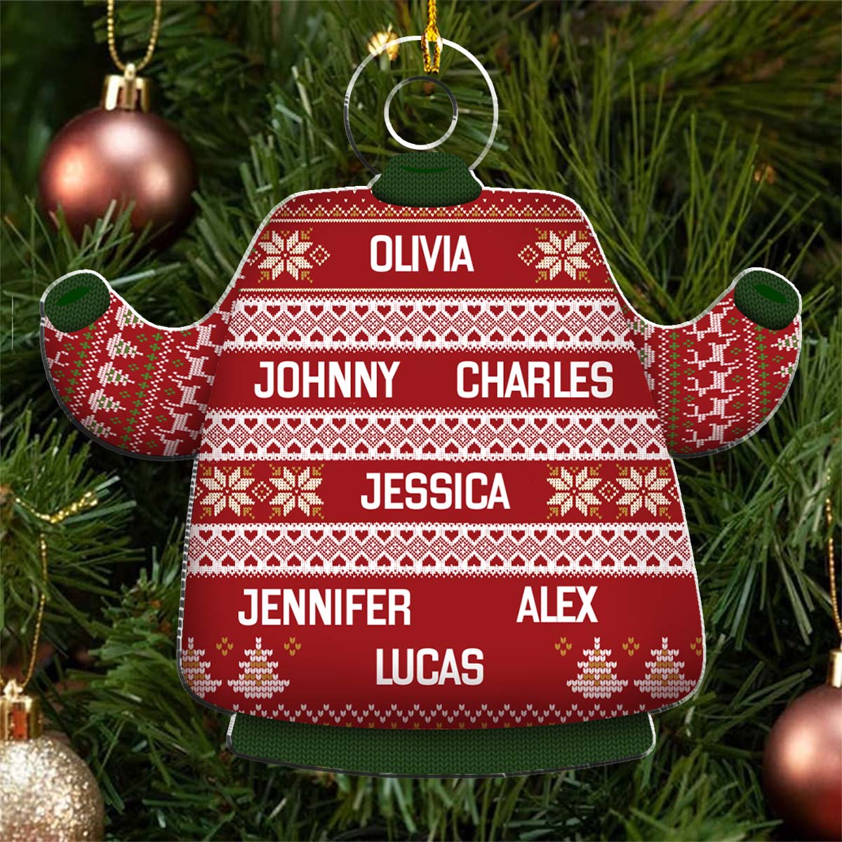 Custom Family Ornament, Christmas Gift for Family Members •  Family Names Festive - Personalized Acrylic Ornament