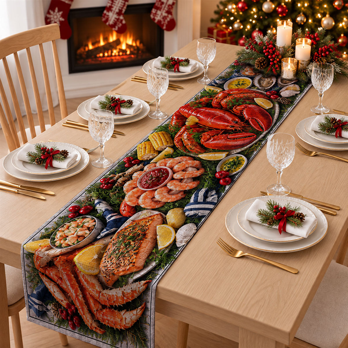 Custom Family Name Christmas Gifts, Holiday Decor Gift • Happy Meal - Personalized Table Runner