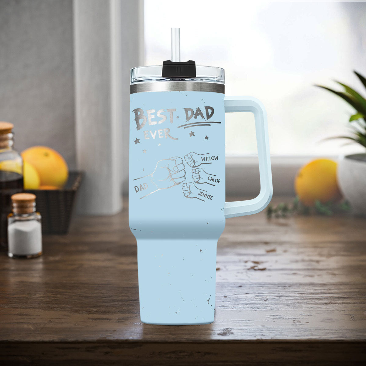 Custom Father's Day Birthday Gifts For Dad • Handsome Dad Ever - Personalized Engraved 40oz Tumbler With Handle