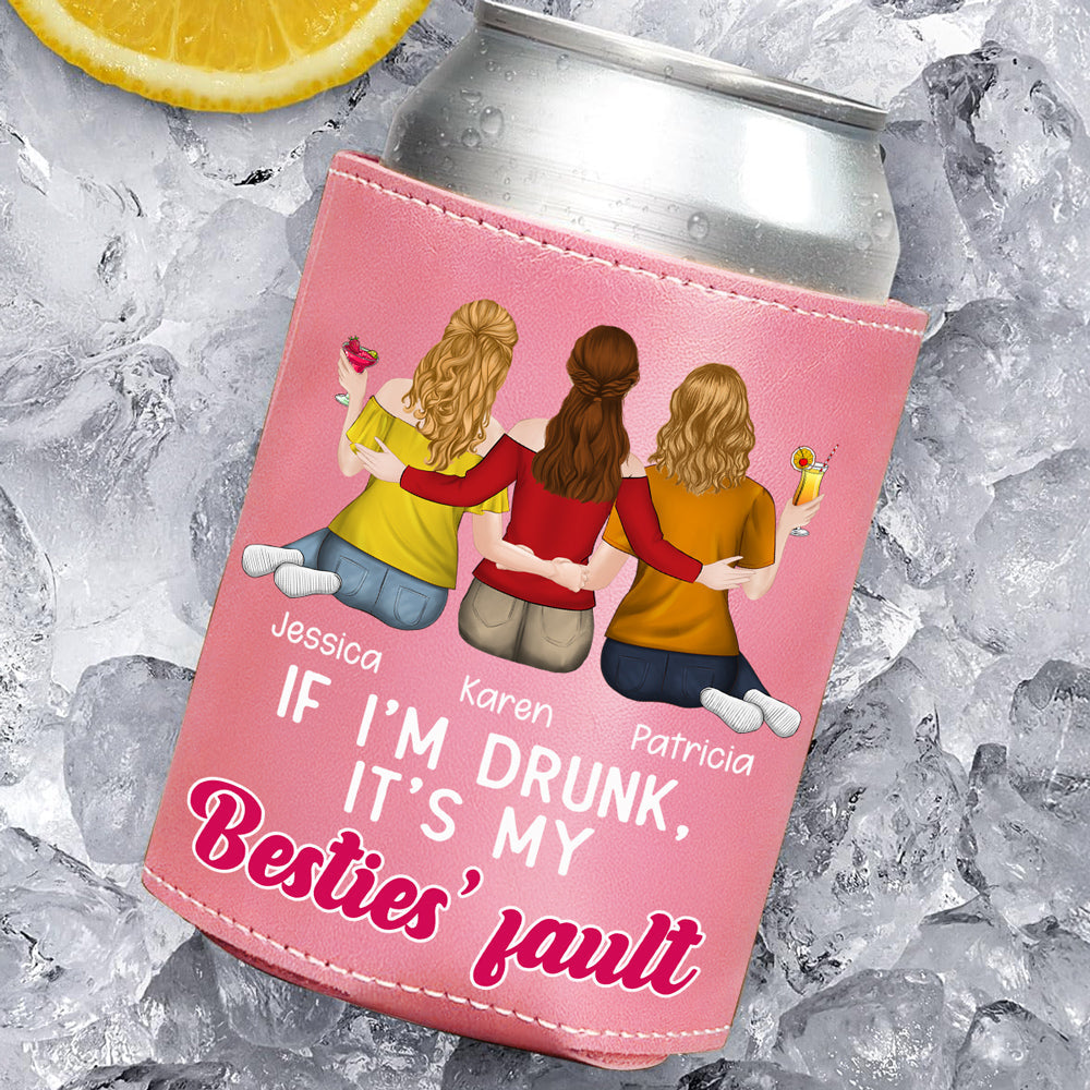 It Is My Sisters - Personalized Pink Leather Can Cooler Holder