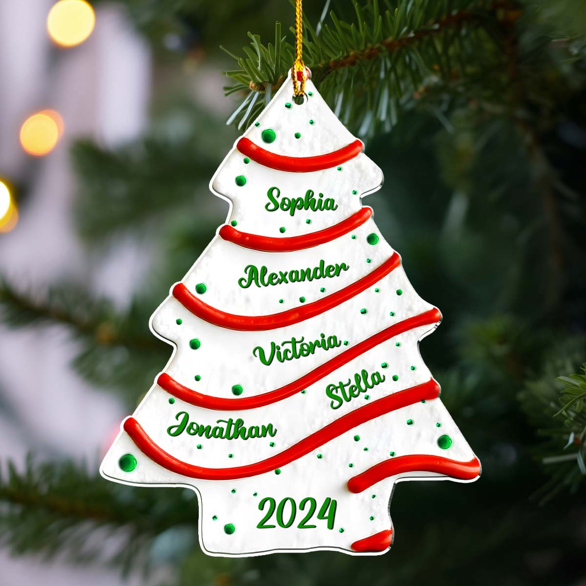 Custom Family Ornament, Christmas Gift for Family Members •  Christmas Tree Cake Name - Personalized 3D Effect Acrylic Ornament - Gifts For Family, Friends, Coworkers