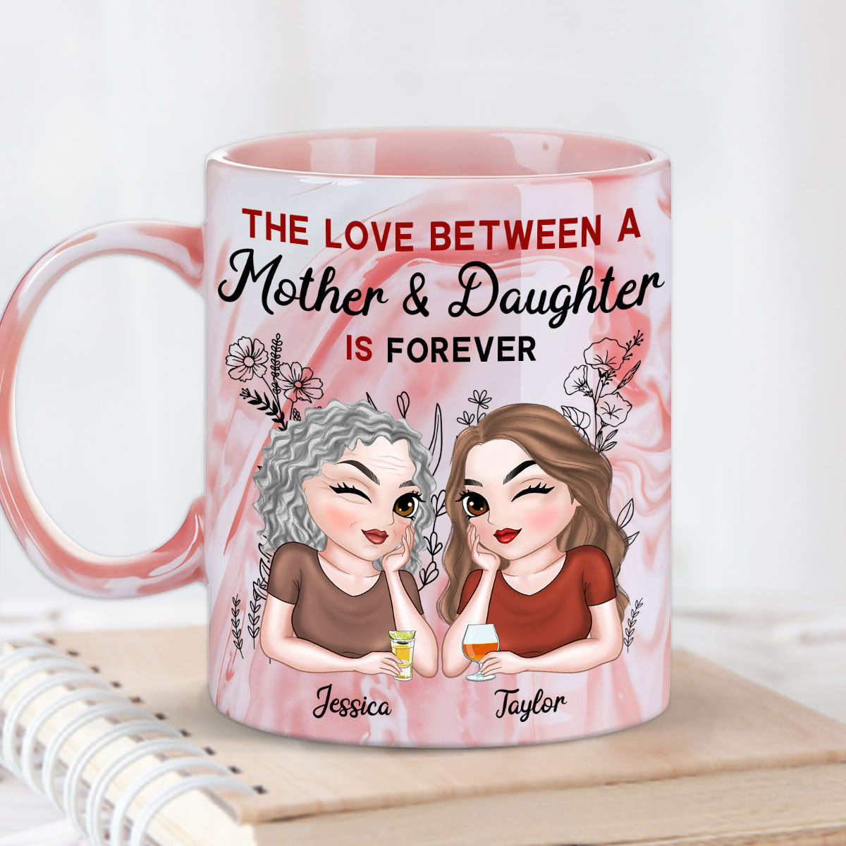 Custom Mother's Day Gift for Mom & Grandma • Mother And Daughter Always Together - Personalized Pink Marble Mug