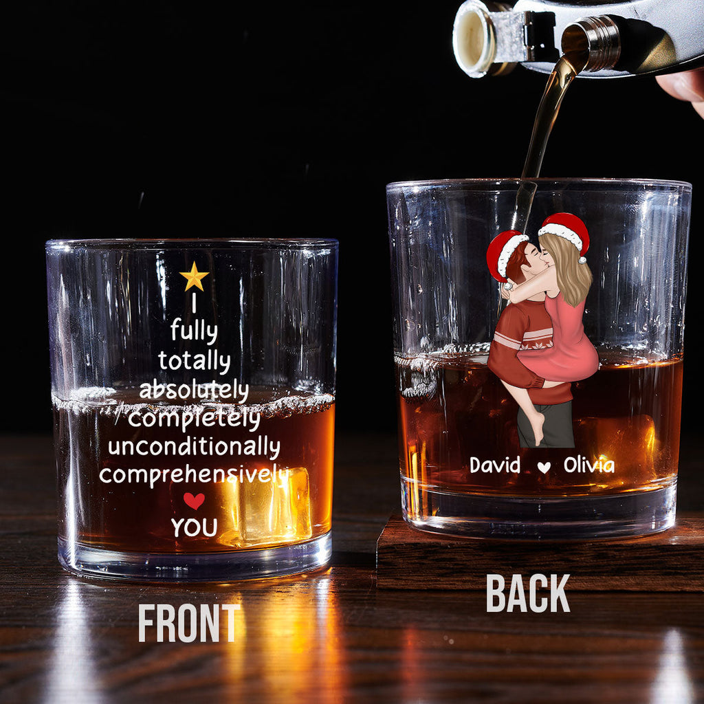 Custom Christmas Anniversary Birthday Drinkware Gifts for Couple • I Fully Love You - Personalized Whiskey Glass