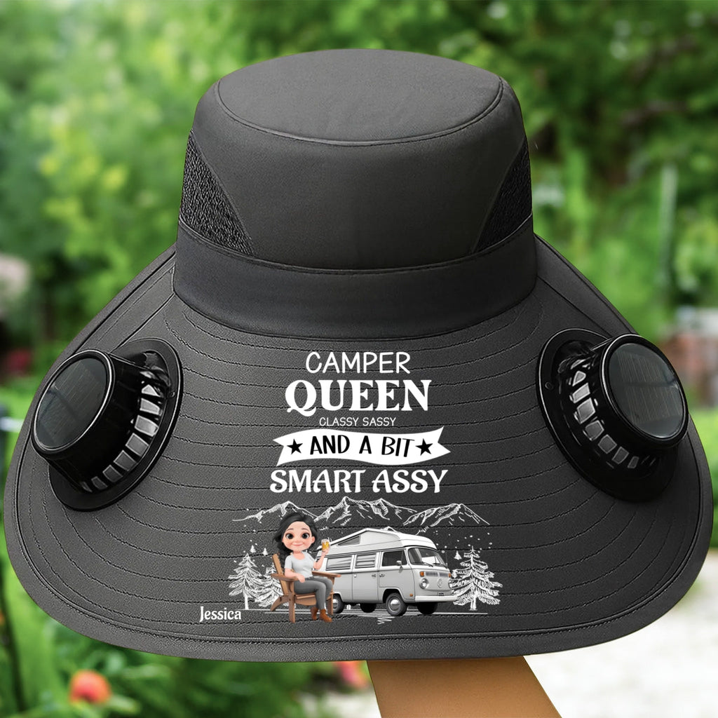 Truly A Queen Of Campers - Personalized Solar Fan Hat