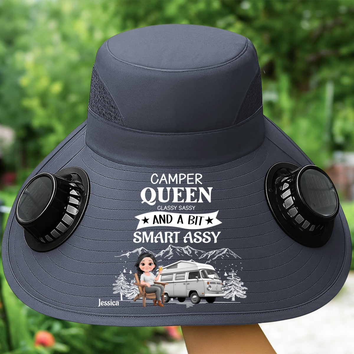 Truly A Queen Of Campers - Personalized Solar Fan Hat