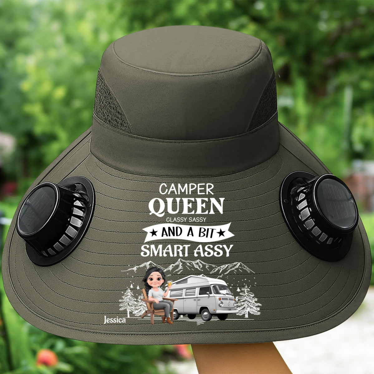 Truly A Queen Of Campers - Personalized Solar Fan Hat