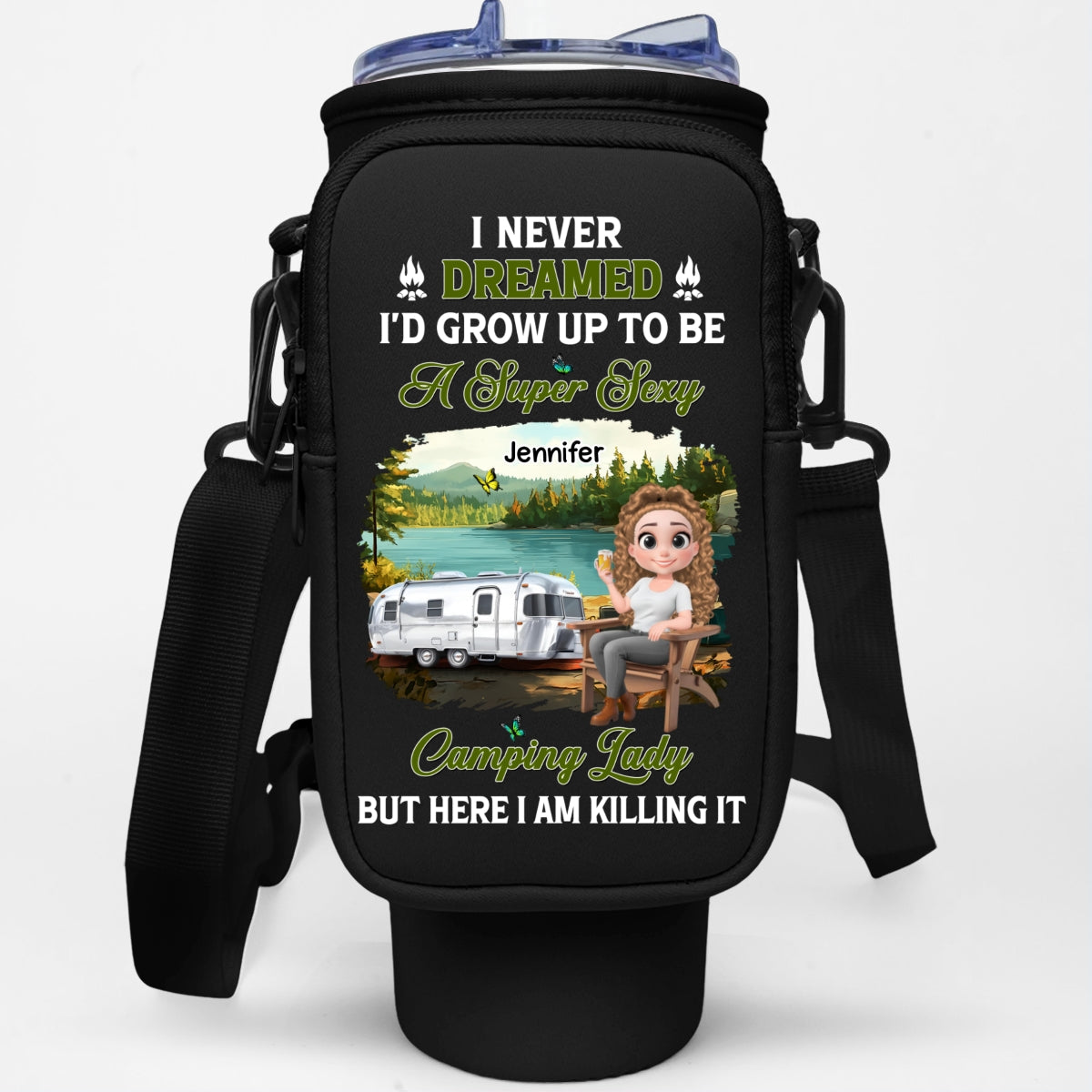 Sexy Camping Lady - Personalized Water Bottle Carrier Bag