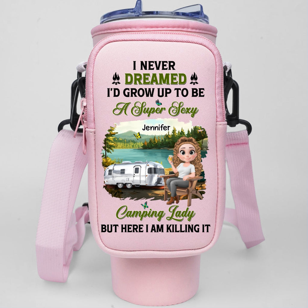Sexy Camping Lady - Personalized Water Bottle Carrier Bag