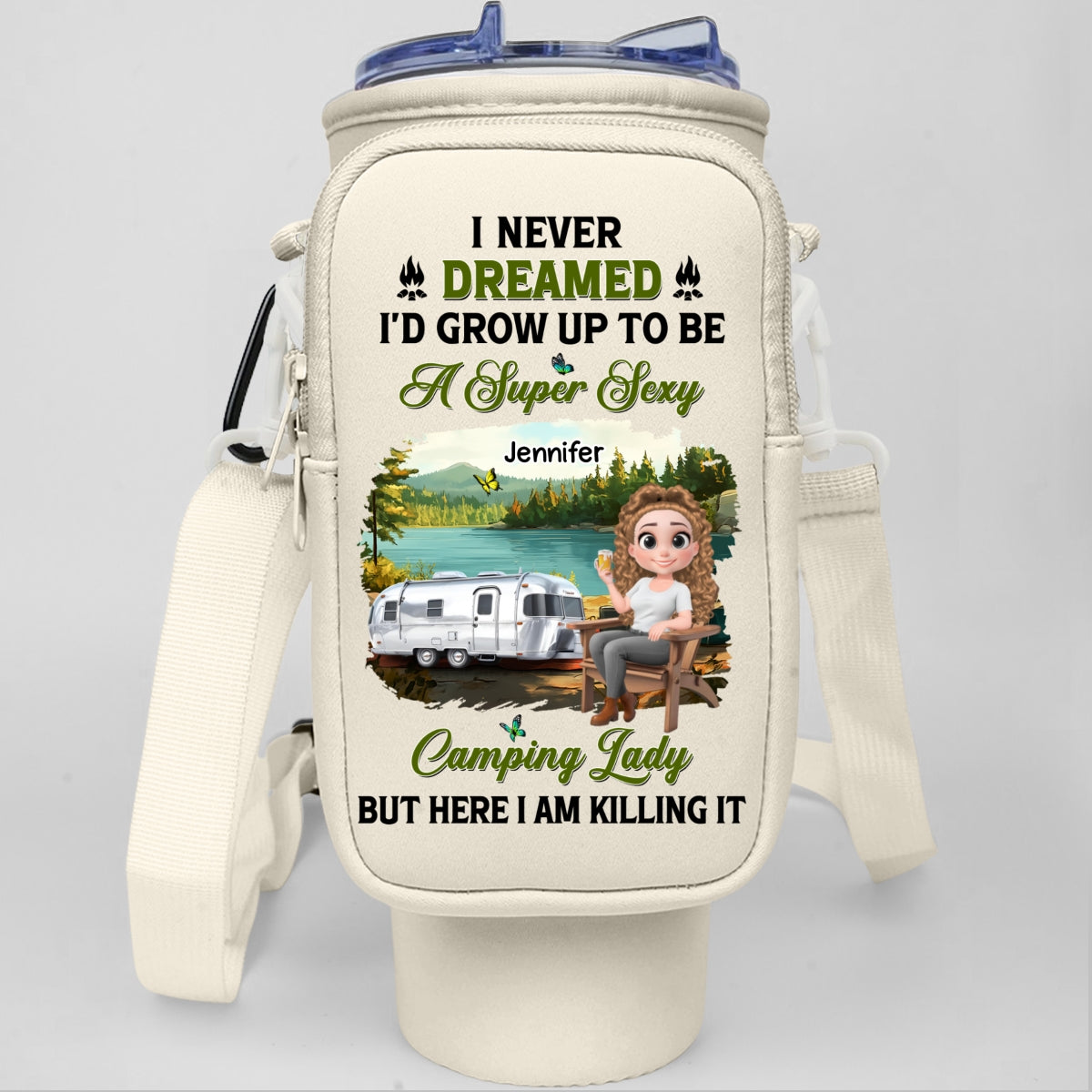 Sexy Camping Lady - Personalized Water Bottle Carrier Bag