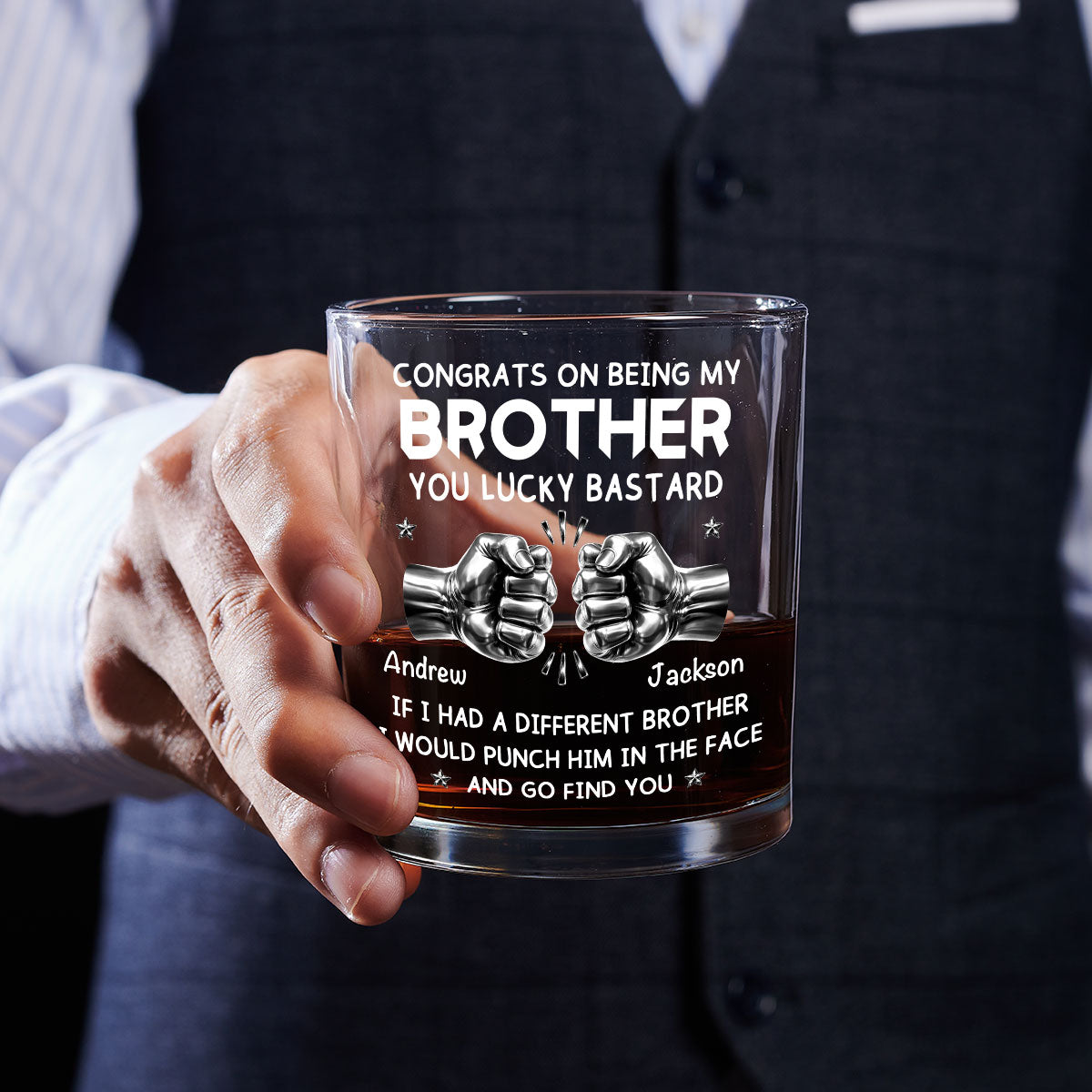 Custom Christmas Birthday Drinkware Gifts for Brother • Lucky Brother - Personalized Whiskey Glass