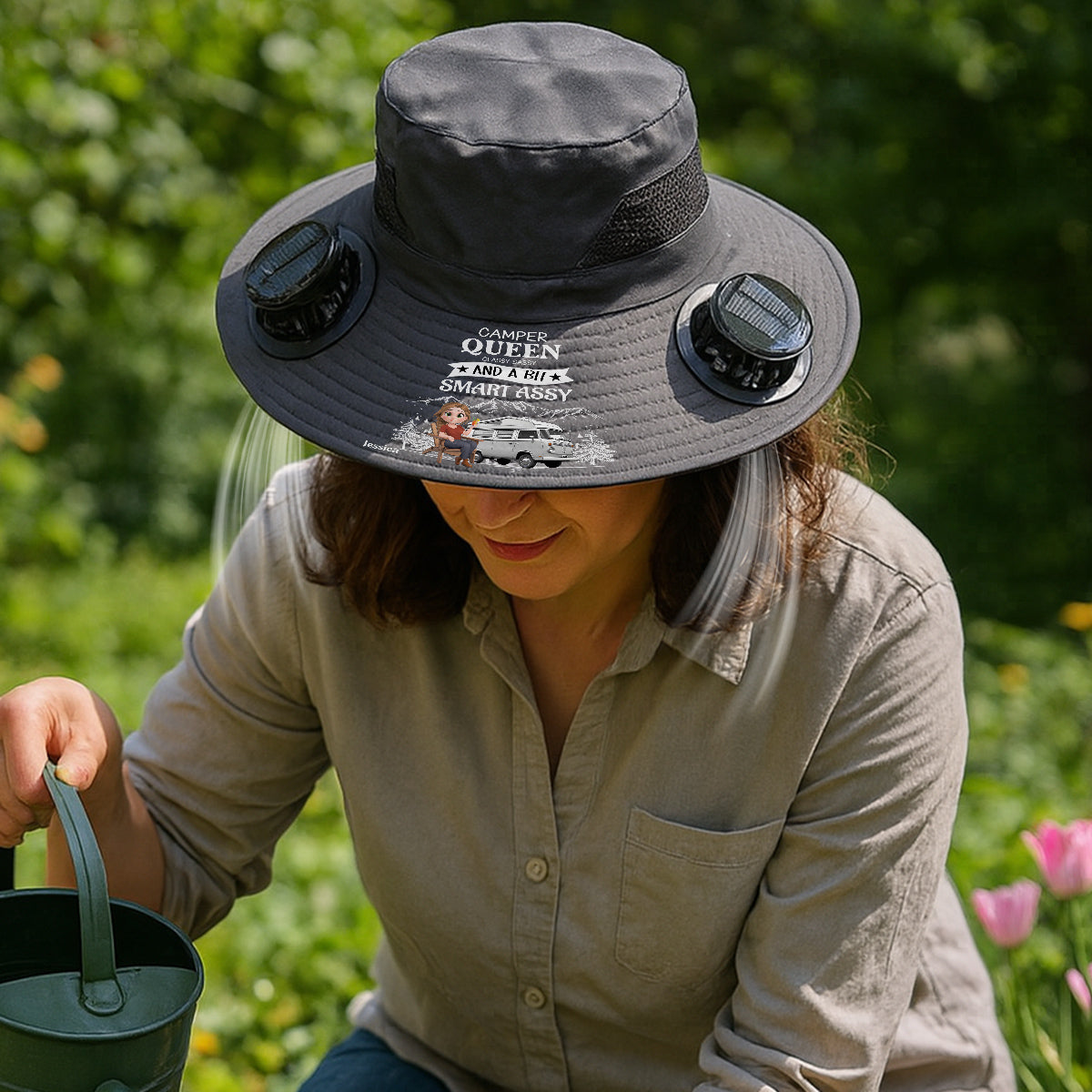 Truly A Queen Of Campers - Personalized Solar Fan Hat