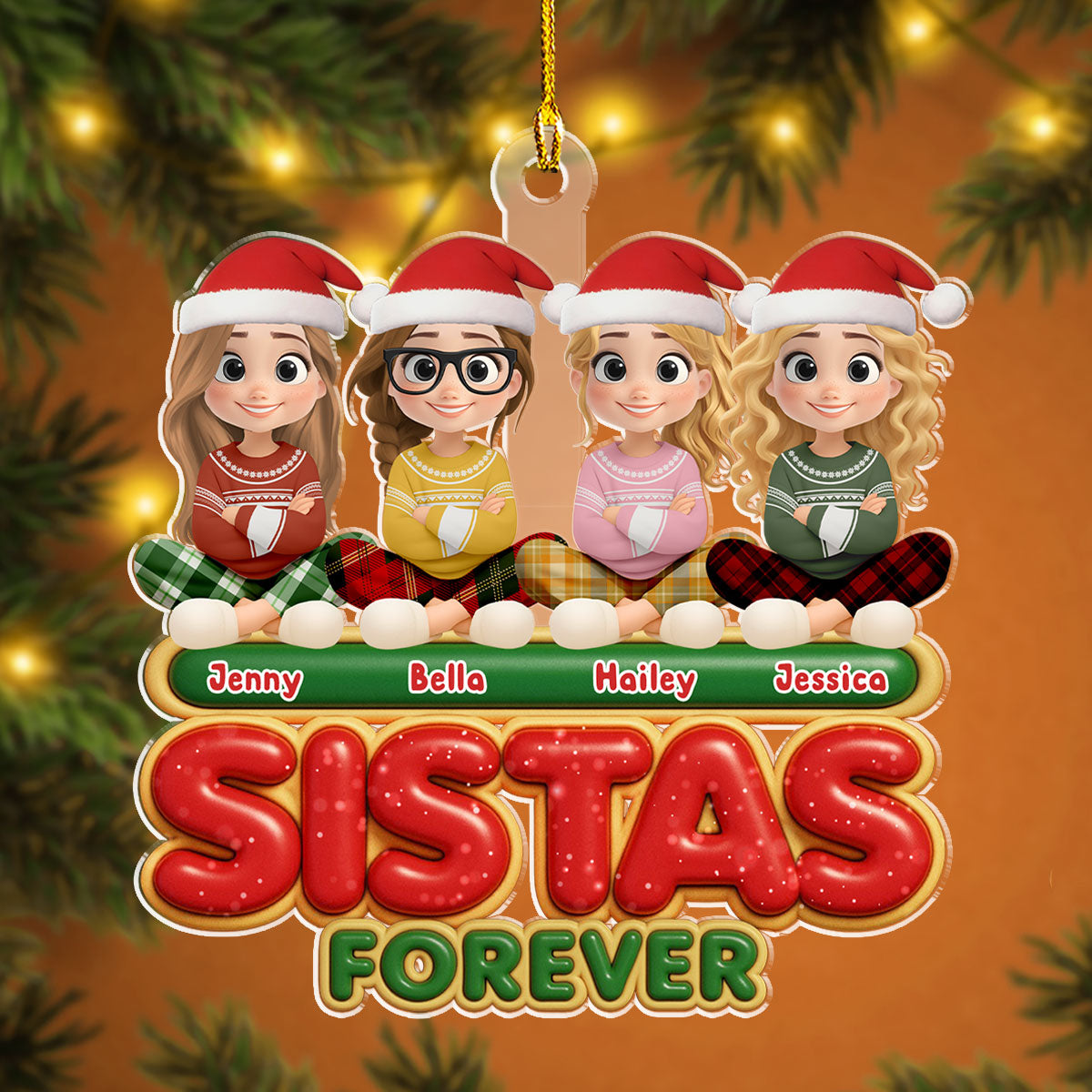 Custom Sister Christmas Ornament •  Forever Besties Sisters - Personalized Acrylic Ornament