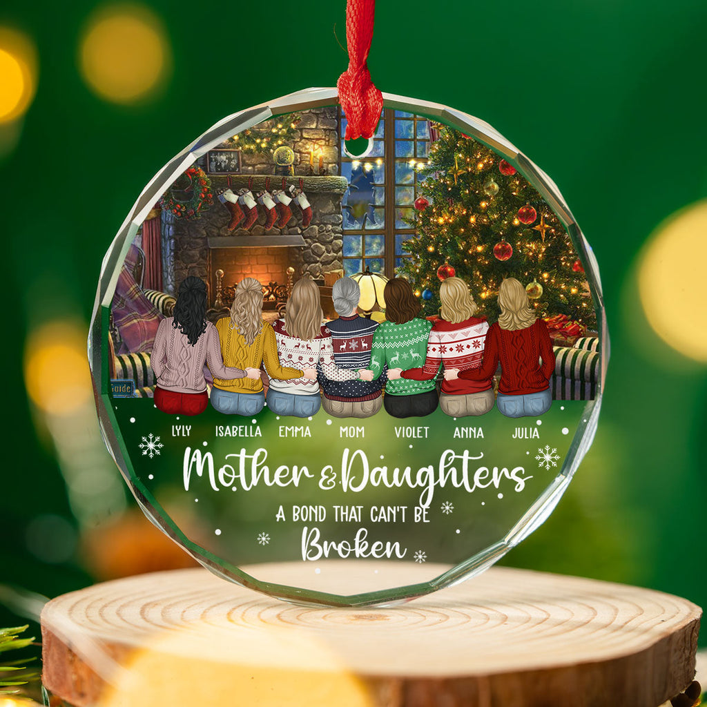 Custom Family Ornament, Christmas Gift for Family Members •  The Bond Between A Girl And Her Mom - Personalized Glass Ornament