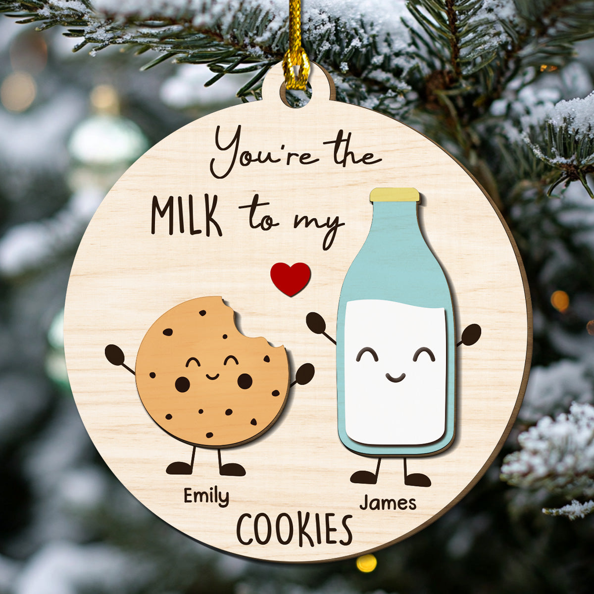 Custom Couple Christmas Ornament, Anniversary Gift •  You Are The Milk To My Cookie - Personalized Freeshape 2-Layered Wood Ornament